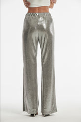 SHINY LAMINATED RIBBON KNIT TORBA TROUSERS